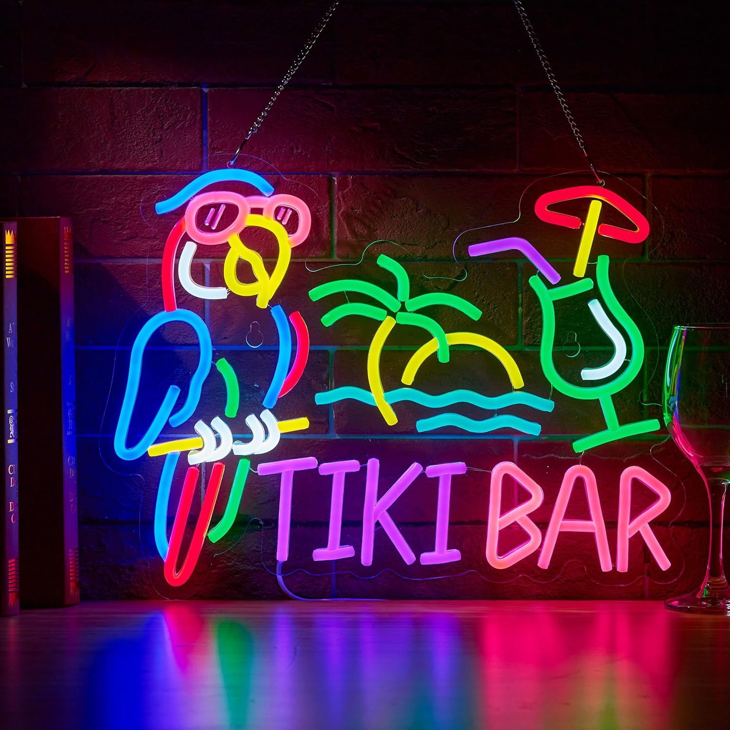 Neon Sign Party - لافتة نيون على شكل ببغاء وشجرة